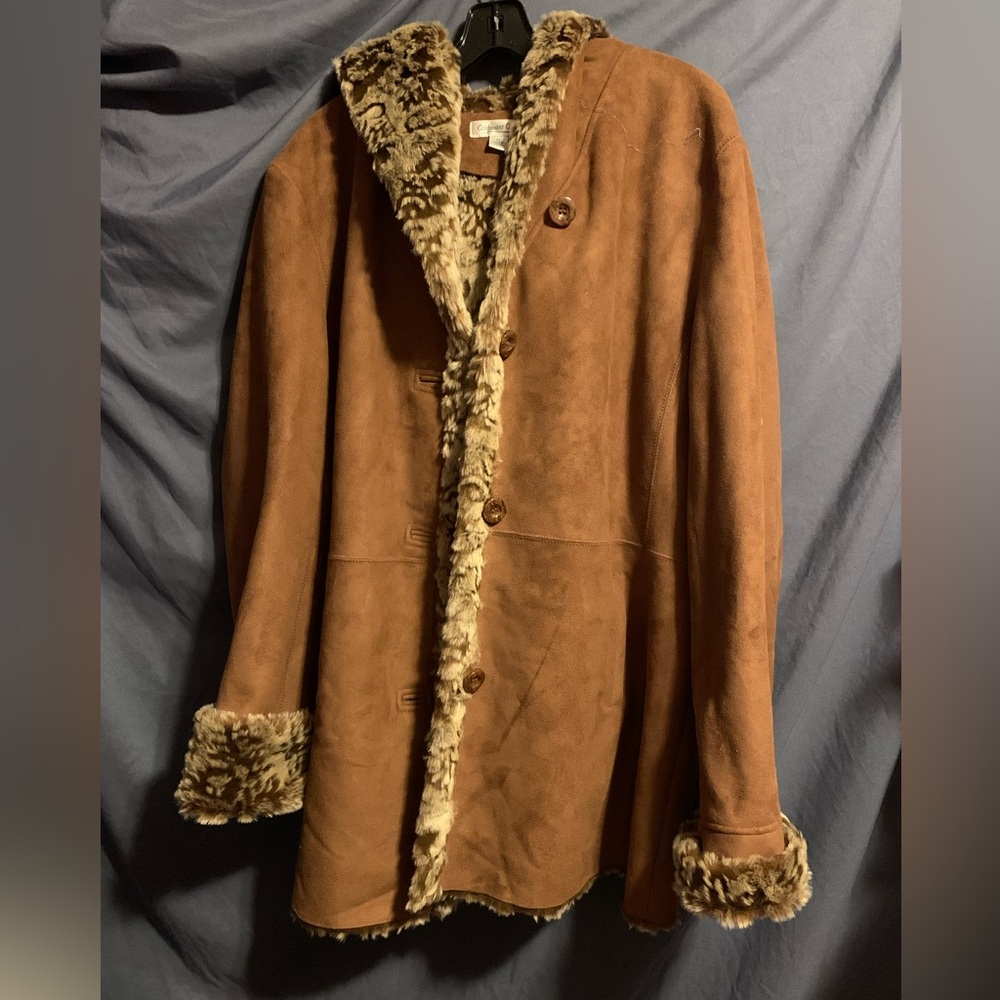 Coldwater Creek Women's Plush Faux Fur Brown Coat- XL
